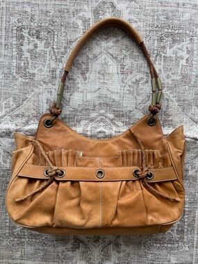 Gianfranco Ferre Y2K Dior Style Tan Leather Shoulder Bag with Braided Handle